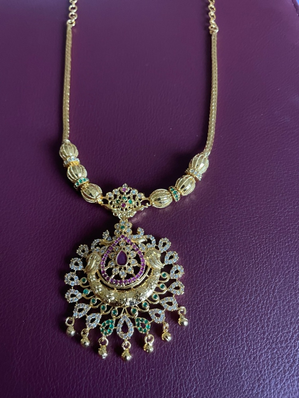 Gold-tone Green & Purple Pendant Necklace - Women Jewelry